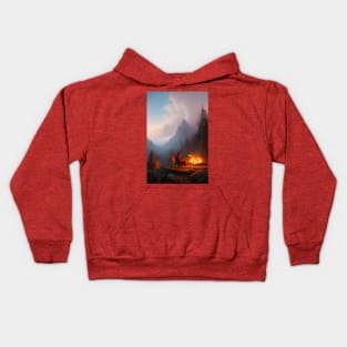 Wanderlust: A Cozy Night by the Campfire Digital AI Art Kids Hoodie